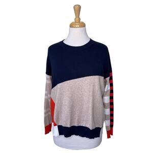 Zaket & Plover Color block Crewneck Cotton Cashmere Navy Blue Tan Orange Size XS